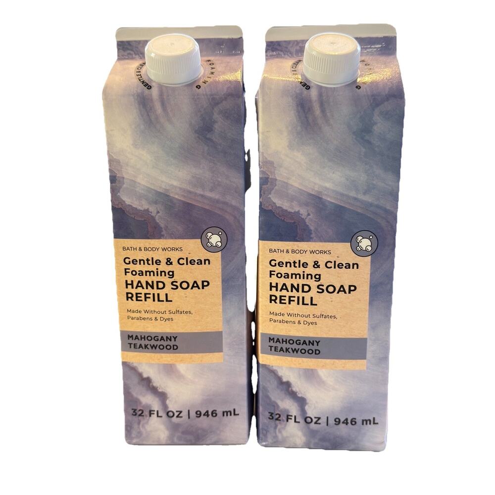 2 X BATH & BODY WORKS MAHOGANY TEAKWOOD GENTLE & FOAMING HAND SOAP REFILL 32oz